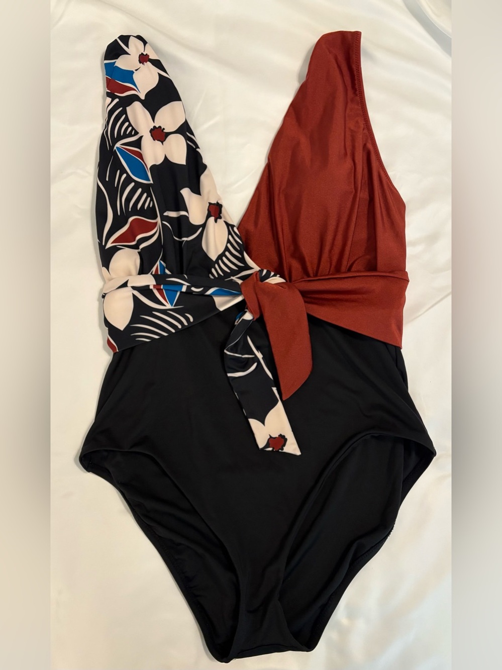 Anthropologie Sanctuary MULTI Moody Blooms Tie Front One-Piece swimsuit Sz l - Picture 6 of 9